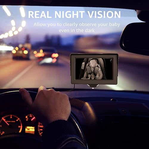 Baby Car Camera, HD Display Baby Car Mirror with Night Vision Feature, 4.3 inch Baby Car Monitor with Wide Clear View, Baby Car Seat Mirror Camera Rear Facing to Observe Baby’s Every Move