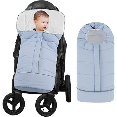 Yoofoss Stroller Cover for Winter, Toddler Stroller Footmuff Universal for Most Stroller, Water Resistant Warm Coral Baby Stroller Bunting Sleeping Bag Blue