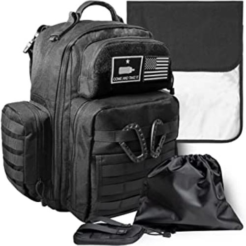 Dad Diaper Bag - Molle-Style Military Diaper Backpack Made of Rugged 900D Waterproof Polyester with Wider Extra-Long Straps, Pouch for Dirty Diapers, Baby Wipes Dispenser & Insulated Bottle Pockets