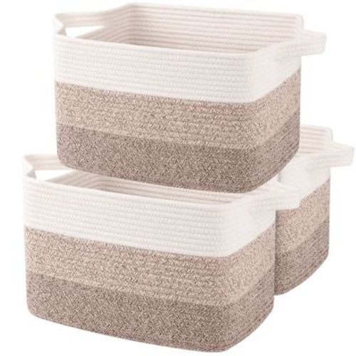 Aoibox Woven Cotton Rope Storage Baskets Set of 3 Gradient Yellow Large Capacity for Toys Towels Bathroom Closet Organization