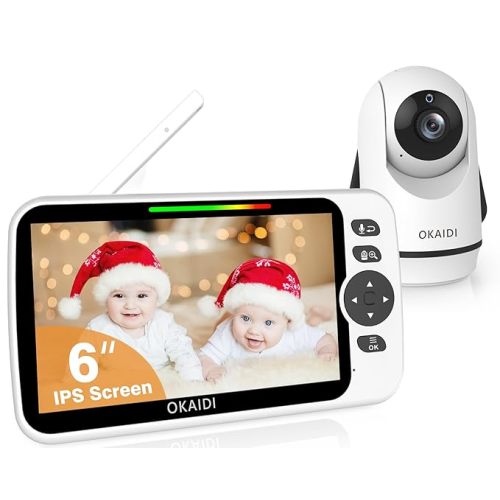 OKAIDI Baby Monitor No WiFi, 6" Extra-Large IPS Screen with 30-Hrs Battery, 1000ft Baby Monitor with Camera and Audio, Remote Pan-Tilt-Zoom Camera for Baby/Pet/Elderly, 2-Way Talk, Night Vision, VOX