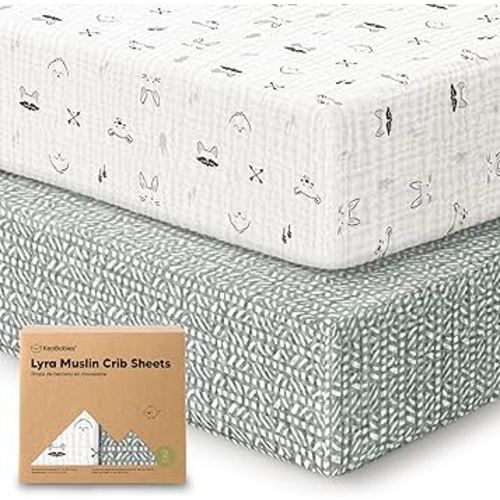 KeaBabies 2-Pack Muslin Crib Sheets for Boys, Girls - 100% Organic Cotton Fitted Baby Crib Mattress Sheet, Soft Breathable Standard Toddler Bed Cover Bedding Set, Neutral, Durable 52x28 (Nordic)