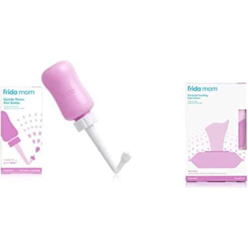Bundle of Frida Mom Witch Hazel Perineal Cooling Pad Liners (24ct) + Frida Mom Upside Down Peri Bottle for Postpartum Care