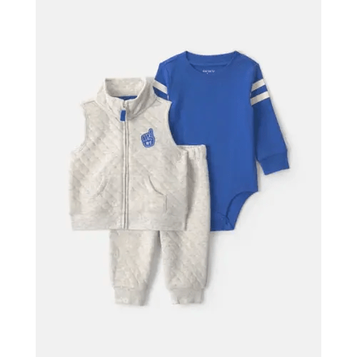 Baby Boy 3-Piece Varsity Quilted Layering Set - Grey/Blue | Carter's