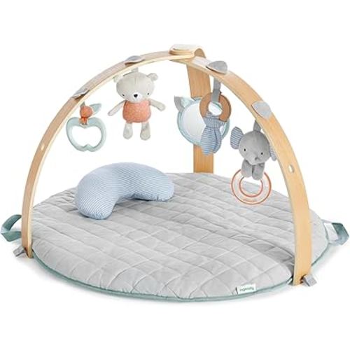 Ingenuity Cozy Spot Reversible Duvet Activity Gym & Play Mat with Wooden Toy bar - Loamy, Newborn and up