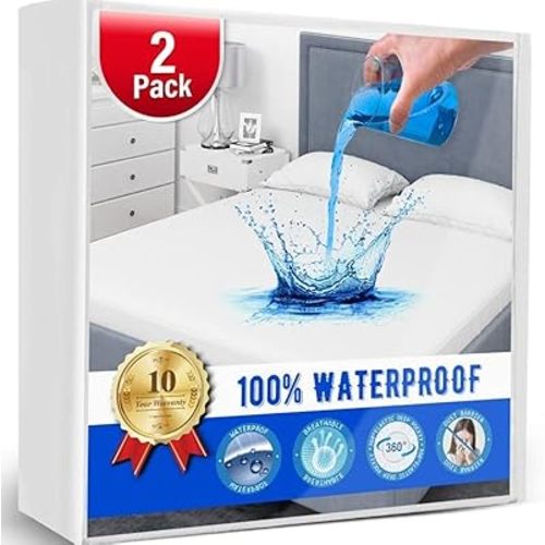 Artivestion Twin Mattress Protector, Waterproof Mattress Cover - 2 Pack, White, 39x75 inches, Polycotton, Breathable, Soft, Quiet, Washable, for Adults