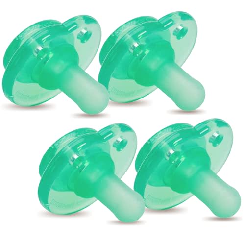 Nookums Pacifier 4 Pack - Orthodontic Single Piece Design - 100% Medical Grade Silicone - BPA Free, Latex Free, Phthalate Free - Paci-Plushies Pacifier Replacement (Green)