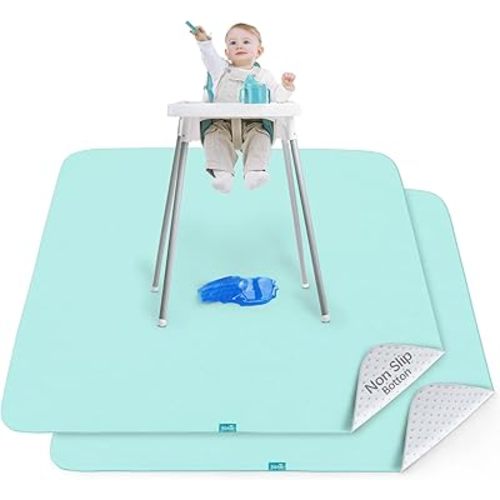 Splat Mat 2 Pack for Under High Chair & Arts & Crafts & Eating Mess, Waterproof 42''×46'' Baby Playtime Anti-Slip High Chair Mat for Floor or Table, Reusable & Portable Splash Mat for Under High Chair