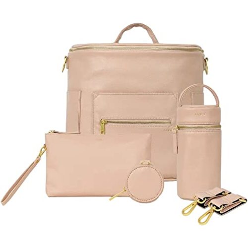 FAWN DESIGN Diaper Bag Bundle - Vegan Leather Diaper Bag/Backpack (Includes Changing Mat, Bottle Holder, and Pacifier Case)