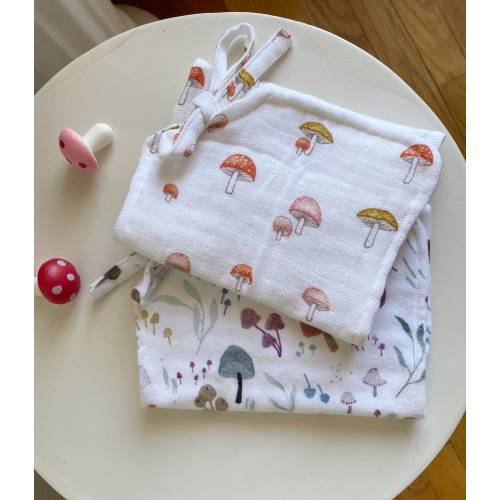 Organic mushroom print baby burp cloths, 6 layer muslin gauze burp cloth, Handmade flannel burp cloth, Organic cotton large wash cloths