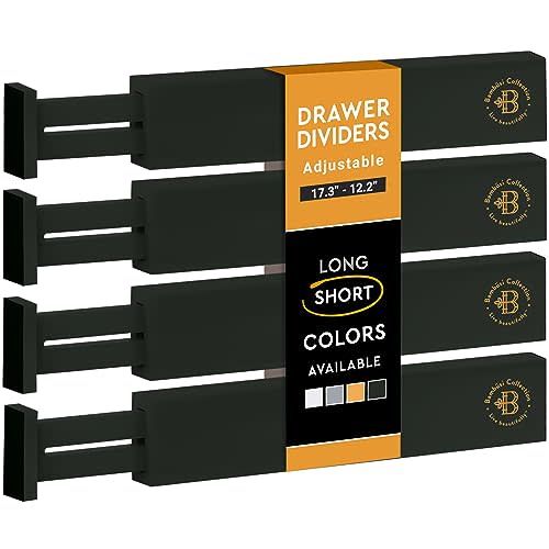 Bambüsi Adjustable Drawer Dividers - Expandable 12.5" to 17.3" - Drawer Organizer for Kitchen, Dresser, Bedroom, Bathroom, Clothes Drawer Divider Separators, 4-Pack (Black Bamboo)