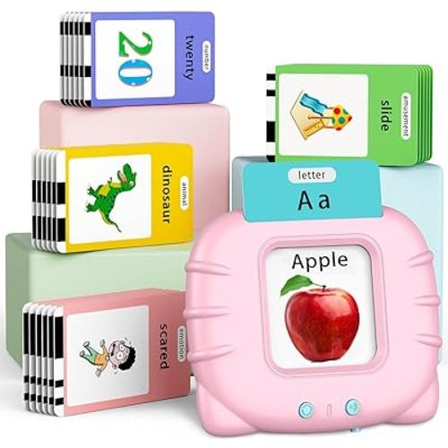 ABC Talking-Flash-Cards with 252 Sight Words, Christmas Birthday Gifts for Girls 2 3 4 5 6 Years, Language Therapy Toys for Autistic Children, Learning Toys for Toddlers Ages 2-6, Pink