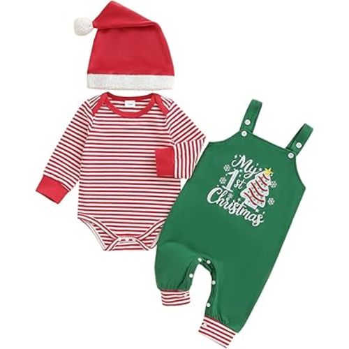 Newborn Baby Boy 1st Halloween Outfit Stripe Long Sleeve Romper Pumpkin Overall Pants Hat Set 3Pcs Fall Clothes