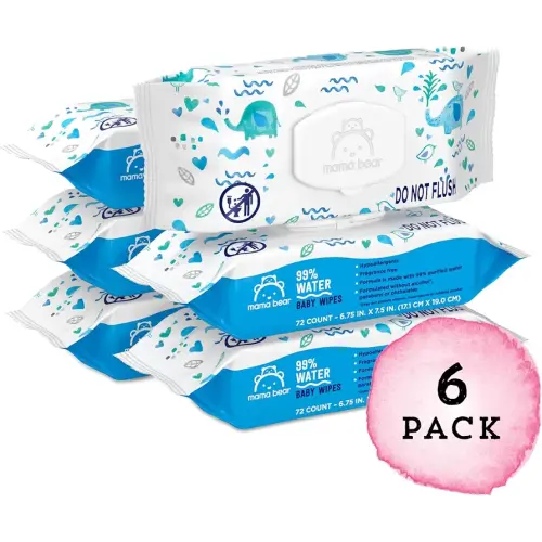 Amazon Brand - Mama Bear 99% Water Based Baby Wipes, Hypoallergenic for Sensitive Skin, Fragrance Free, 432 Count (6 Packs of 72)
