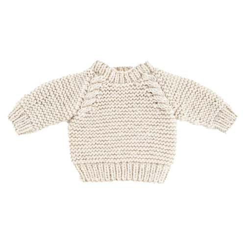 Crew Neck Garter Stitch Sweater, Natural