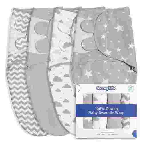 Gllquen Baby Organic Cotton Swaddle Blankets 4-Pack, 0-3 Months Newborn Sleep Sack for Newborn Boys Girls, Infants, Kids, Grey