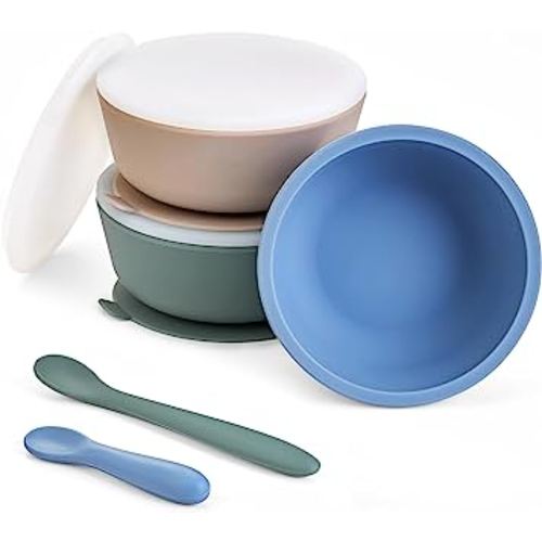 VITEVER 3 Pack Silicone Baby Bowls with Suction, Food Grade Silicone  Toddler Bowls with Lids and Spoons, First Stage Set, BPA Free, Dishwasher