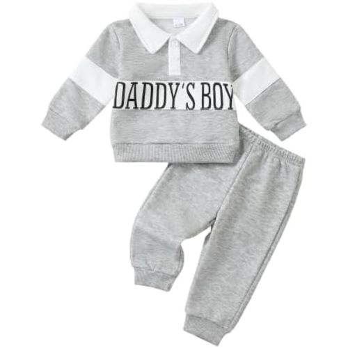 Toddler Baby Boy Clothes Lapel Sweatshirt Top + Pants Outfits Set