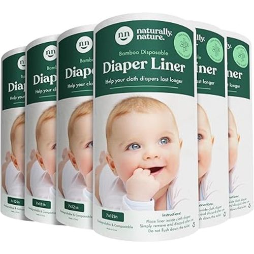 Naturally Nature Disposable Cloth Diaper Liners, Unscented, Fragrance-Free, Chlorine Free Diaper Inserts - 600 Count - (6 Rolls, 100 Sheets per Roll)