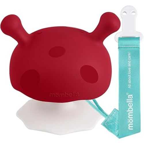 Baby Teething Toys for 3-12 Months+,Silicone Mombella Baby Teether with Suction Base,Soft & Easy to Grasp for Teething Relief,Safe & Comfortable Teether Toys for Sucking Needs,BPA Free,0011 (Red-1)