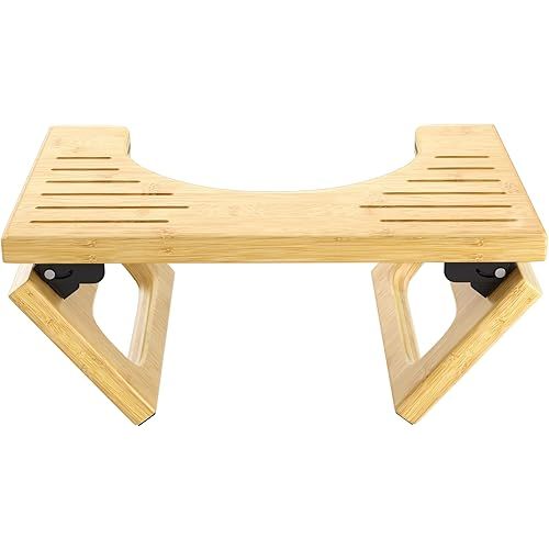 AmazerBath 7 Inches Bamboo Toilet Stool Squat for Adult, Foldable Squatting Potty Stools for Bathroom, 0.79" Thickness Poop Stool with Non-Slip Strip, Space-Saving, No Assembly Required, Natural Color