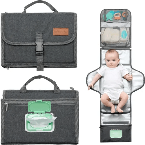 Momcozy Portable Diaper Changing Pad, Large Diaper Changing Pad, Fit for 0-12 Months Baby, Baby Waterproof Foldable Changing Mat with Oversized Pillow, Travel Baby Changing Pad with Wipes Pocket