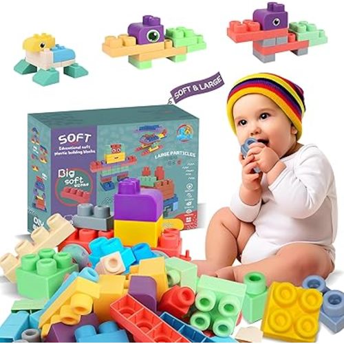 Baby Soft Blocks Building Block Toys, Blocks for Babies 6 Months and Up STEM Educational Toddler Gifts, Baby Soft Rubber Blocks Big Building Blocks Sensory Toys, 46PCS