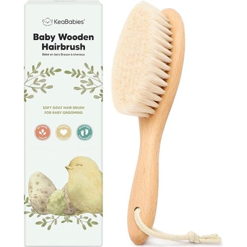 Baby Hair Brush - Baby Brush with Soft Goat Bristles, Cradle Cap Brush, Perfect Scalp Grooming Product for Infant, Toddler, Kids, Newborns, Baby Girls, Boys (Walnut, Oval)