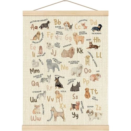 Boat Wades Dog Alphabet Poster Hanger Frame, Nursery Wall Decor, Alphabet ABC Educational Wall Art Decor for Toddler Kids Room Playroom Classroom Nursery, 12x16 Inch