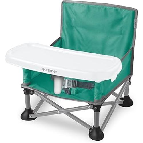 Summer by Bright Starts Pop 'N Sit Portable Booster Chair, Floor Seat, Indoor/Outdoor Use, Compact Fold, Teal, 6 Mos - 3 Yrs