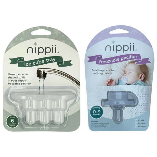 Nippii Silicone Freezer Teether Pacifier, Teething Baby Toy & Ice Tray, Infant Sore Gum Relief 0-9mo 2pc