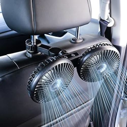 Car Fans for Backseat For Kids, Rear Seat Fans, Adjustable Dual Head USB Cooling Air Fans, Portable Fans for Carseat with 3 Speeds, Clip Lock, 360° Rotation, Suitable for Kids Dogs