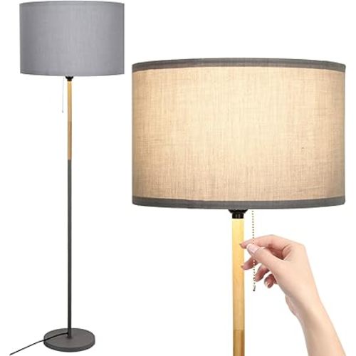 Modern Floor Lamp for Living Room Traditional Farmhouse Floor Lamps Mid-Century Pole Lamp with Linen Lamp Shade, Standing Tall Floor Lamps for Bedrooms and Office (Grey)