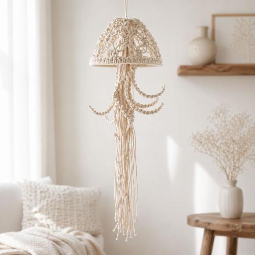 Boho Jellyfish Macrame Hanging, Neutral Fiber Art, Minimalist Coastal Decor, Unique Bohemian Home Accent