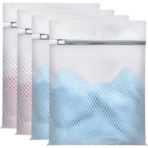 Laundry Bags Mesh Wash Bags for Delicates, Upgraded Honeycomb & Fine Mesh, Extra Durable with Sturdy Zippers, Protect Clothes in Washing Machine Essentials for Home, College & Dorm, 12 x 16 in 4-Pack