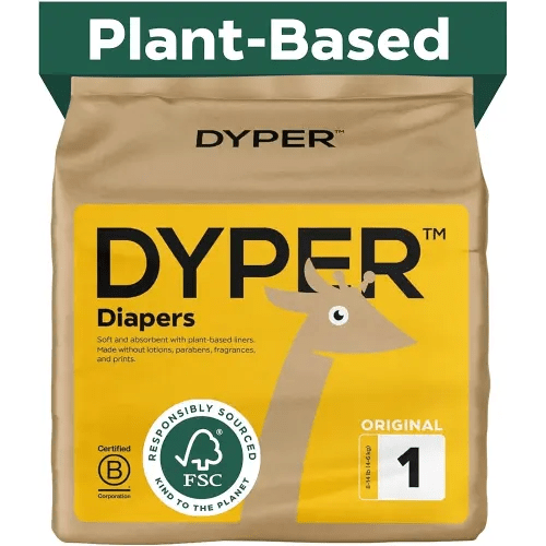 DYPER - Baby Diapers Hypoallergenic Cloth Alternative Day & Overnight Protection - Made with Plant-Based* & Honest Ingredients - Size 1 (36 Count)