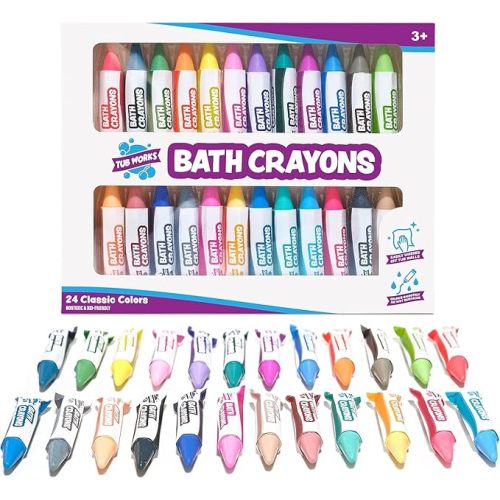Tub Works® Smooth™ Bath Crayons Bath Toy, 12 Pack | Nontoxic, Washable Bath Crayons for Toddlers & Kids | Unique Formula Draws Smoothly & Vividly on Wet & Dry Tub Walls | Hexagon Grip Bathtub Crayons