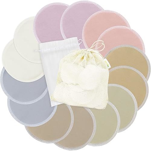 wegreeco Nursing Breast Pads (14 Pack) + Laundry Bag & Travel Storage Bag, 4.7 inch Option - Washable & Reusable Breastfeeding Nursing Pads (Sunset, Plain Shape)