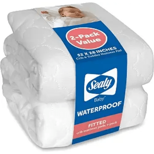 Sealy Baby Crib Mattress Protector - 2-PACK, Fitted Waterproof Infant Crib Mattress Pad and Toddler Bed Cover, Machine Washable and Easy to Clean, 52x28