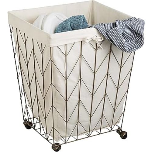 Coastal Collection Wire Laundry Hamper w/Canvas Liner & Wheels, Bronze