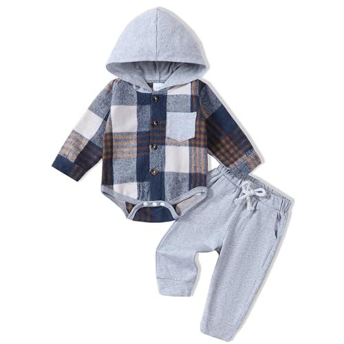 Renotemy Newborn Baby Boy Clothes Infant Boy Outfits Baby Hoodie Romper Fall Winter 0 3 6 9 12 18 Months Baby Clothes for Boy