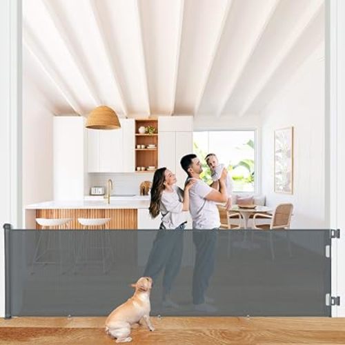 COMOMY 118" Retractable Baby Gates Extra Wide, Dog Gate for Large Openings