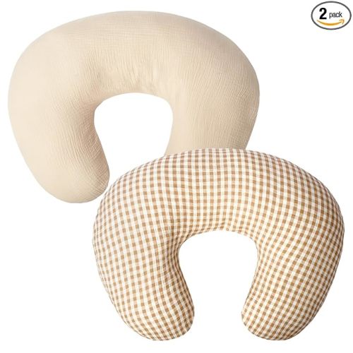 FUNUPUP Muslin Nursing Pillow Cover Compatible with Boppy Nursing Pillow, Soft Baby Nursing Covers for Breastfeeding Pillows for Boys Girls, only Cover, Beige&Plaid