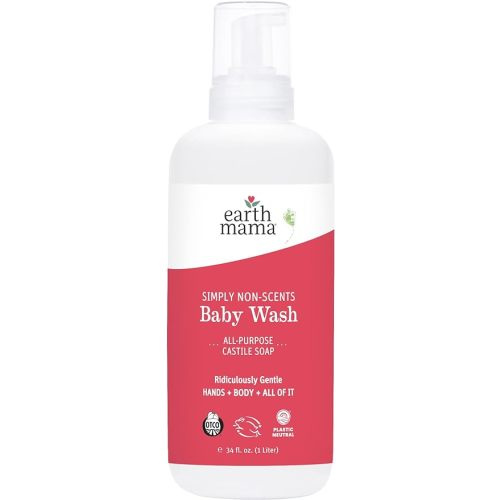 Earth Mama Simply Non-Scents Baby Wash Foaming Hand Soap, Organic All-Purpose Fragrance Free Body Wash for Sensitive Skin, Castile Soap with Coconut Oil, Shea Butter, Calendula, & Aloe, 34floz - 34 Fl Oz (Pack of 1)