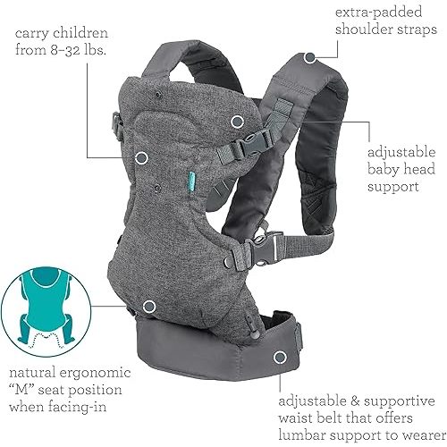 Infantino Flip Advanced 4-in-1 Carrier - Ergonomic, convertible, face-in and face-out front and back carry for newborns and older babies 8-32 lbs