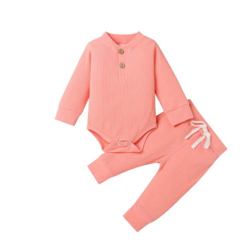 jaweiw Newborn Baby Boy Girl Clothes Ribbed Knitted Cotton Long Sleeve Romper Long Pants Solid Color Fall Winter Outfits