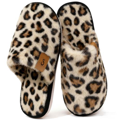Ecetana Women's Fuzzy Slippers Indoor Cozy Soft Memory Foam Slip On House Shoes for Women