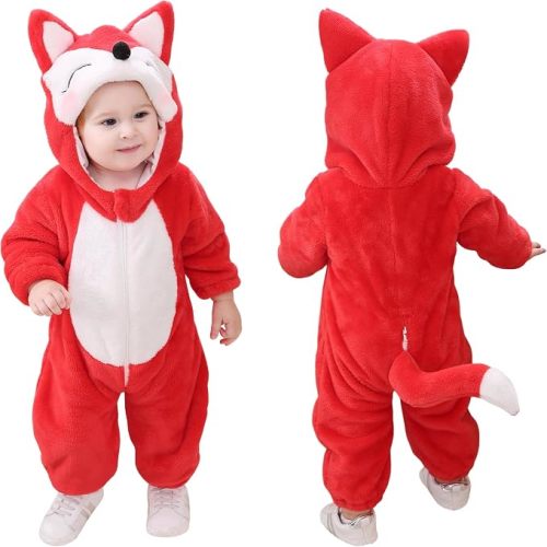 Unisex-Baby Animal Costume for Halloween & Playwear - Cartoon Hooded Romper Jumpsuit for Infants & Toddlers