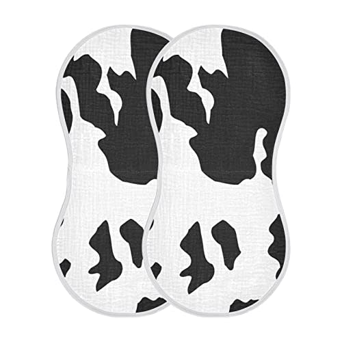 WELLDAY Muslin Baby Burp Cloths Set of 1, Soft Absorbent Animal Cow Print Muslin Washcloths, Bibs, Face Towel for Newborn Boys Girls, 22 x 11 Inch