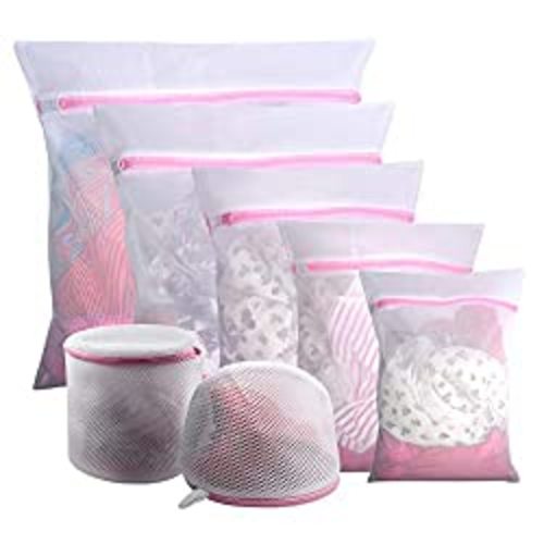 GOGOODA 7Pcs Mesh Laundry Bags for Delicates with Premium Zipper, Travel Storage Organize Bag, Clothing Washing Bags for Laundry, Blouse, Bra, Hosiery, Stocking, Underwear, Lingerie - White - 7 Set-1XXL, 1XL,1L,1M,1S,2 bra bags